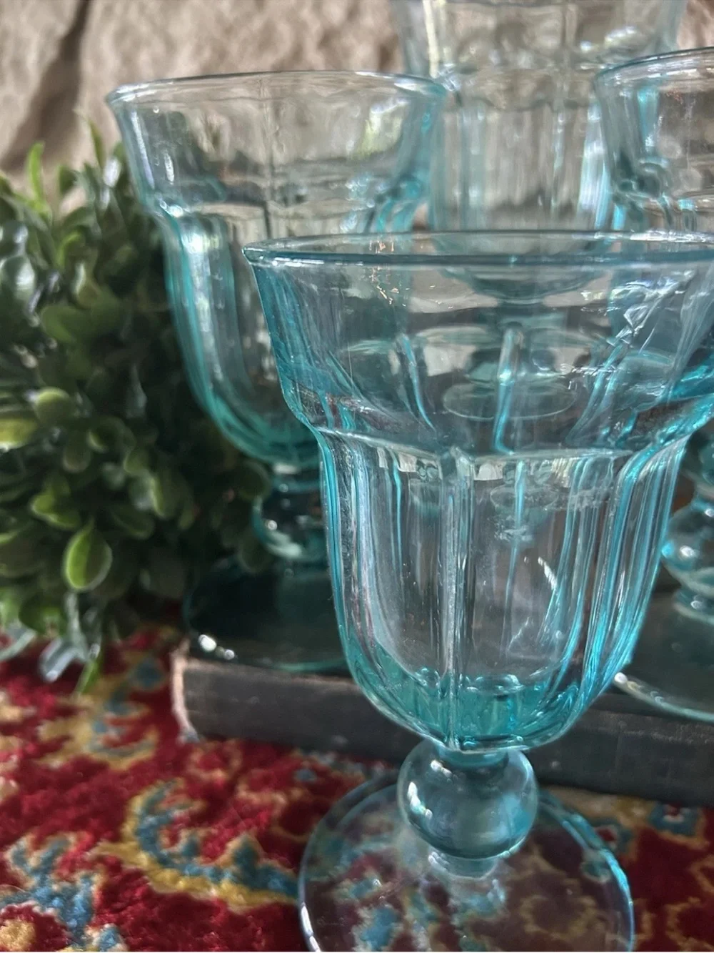 4 vintage Noritake Aqua Blue Provincial wine water ice tea goblets Japan.